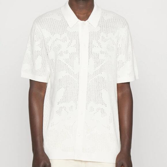 ABERCROMBIE & FITCH | Mens White Knit Floral Button Down Short-Sleeve Large - Picture 6 of 7